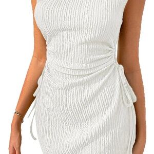 Acelitt Women's Ribbed Cut Out Mini Dress White Large